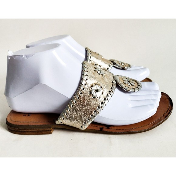 Stuart Weitzman Metallic Gold / Silver Thong Flat Leather Dressy Sandals Size 4 - Picture 3 of 12